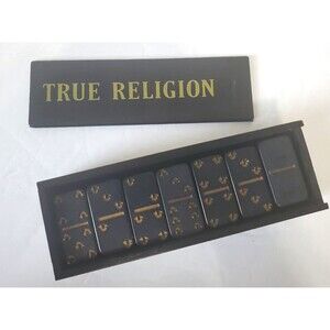 True Religion Jeans Dominos In Wood Box With Slide Lid 28 Dominos